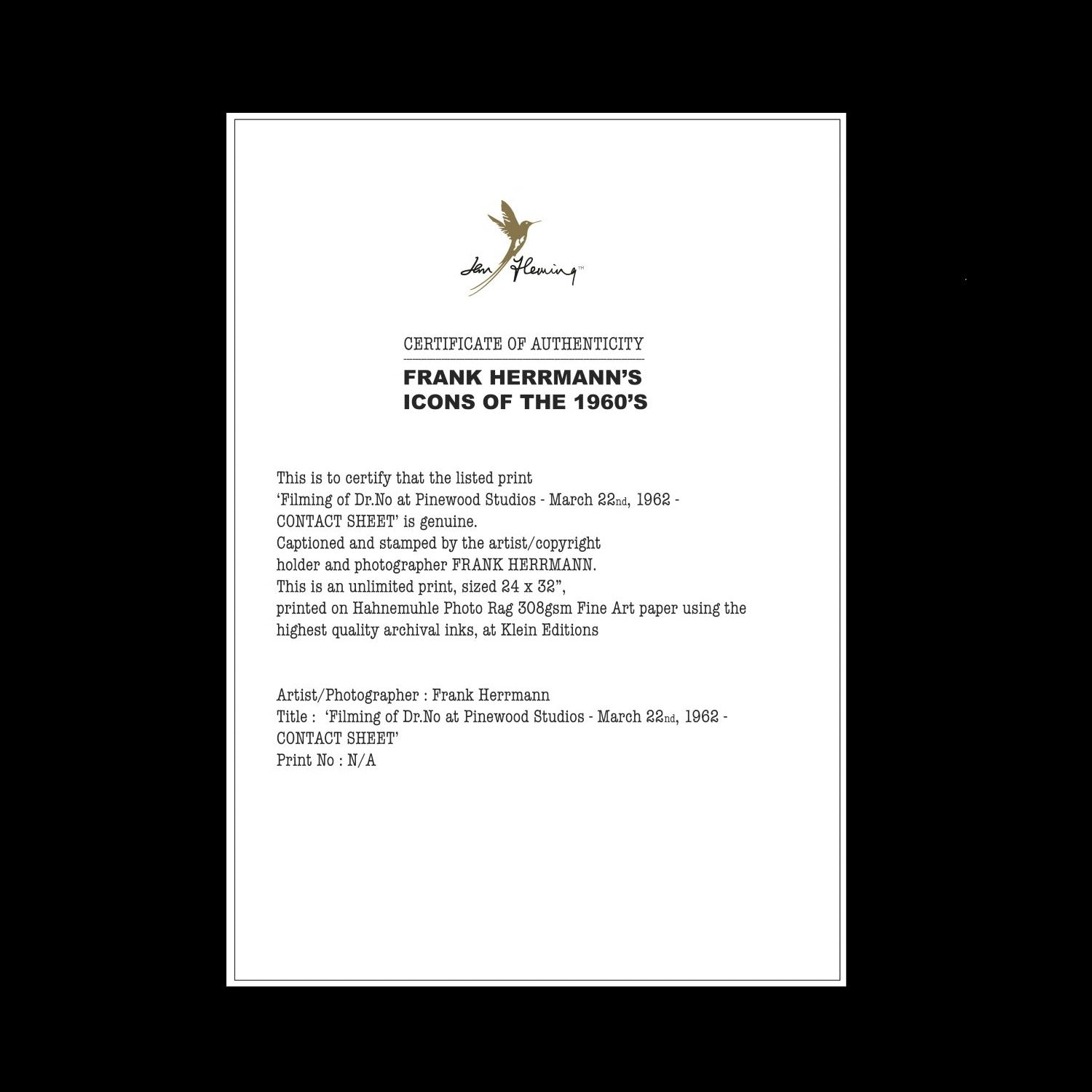 Ian Fleming On The Dr. No Set Contact Sheet Photographic Print - By Frank Herrmann