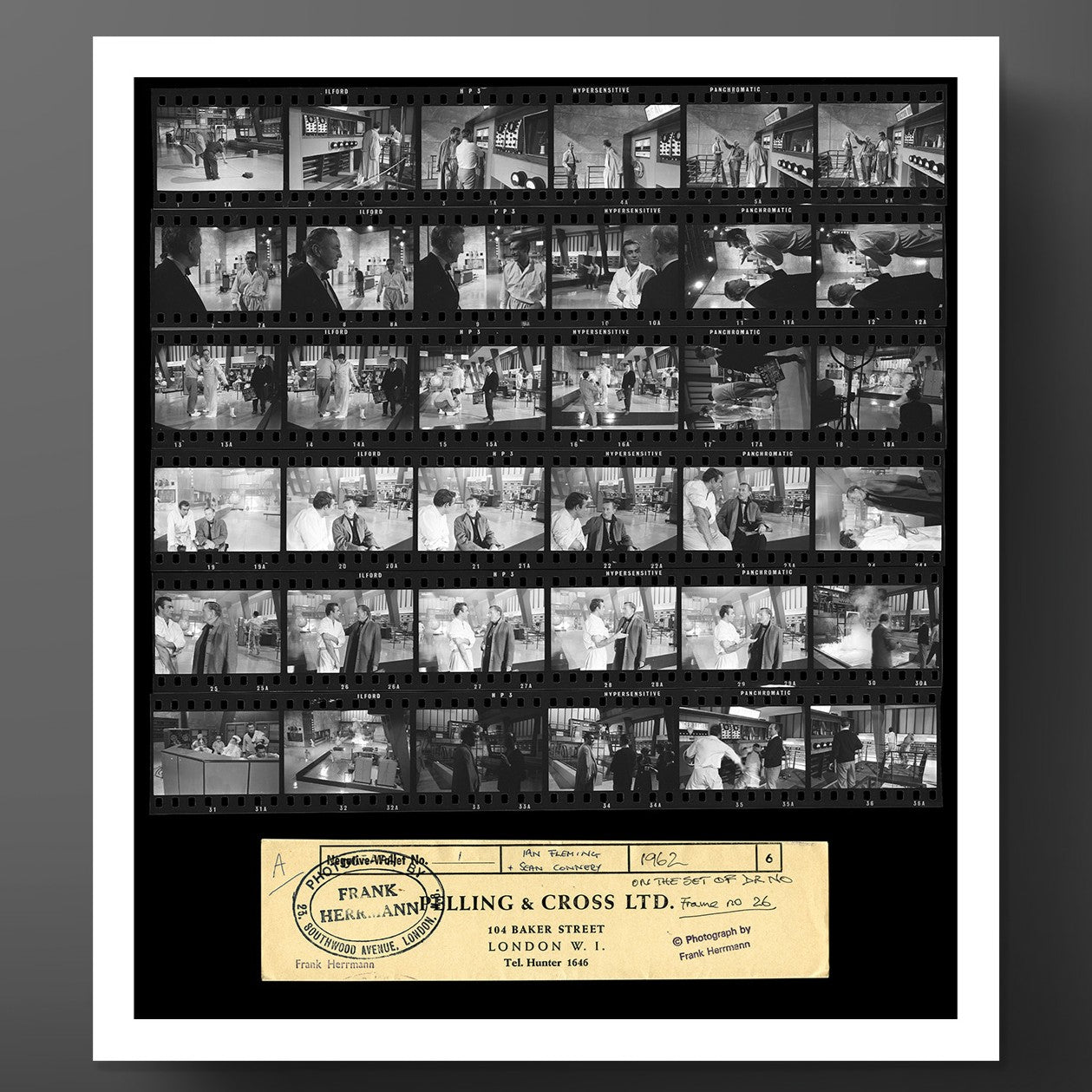 Ian Fleming On The Dr. No Set Photographic Contact Sheet - By Frank Herrmann - Signed & Numbered Edition